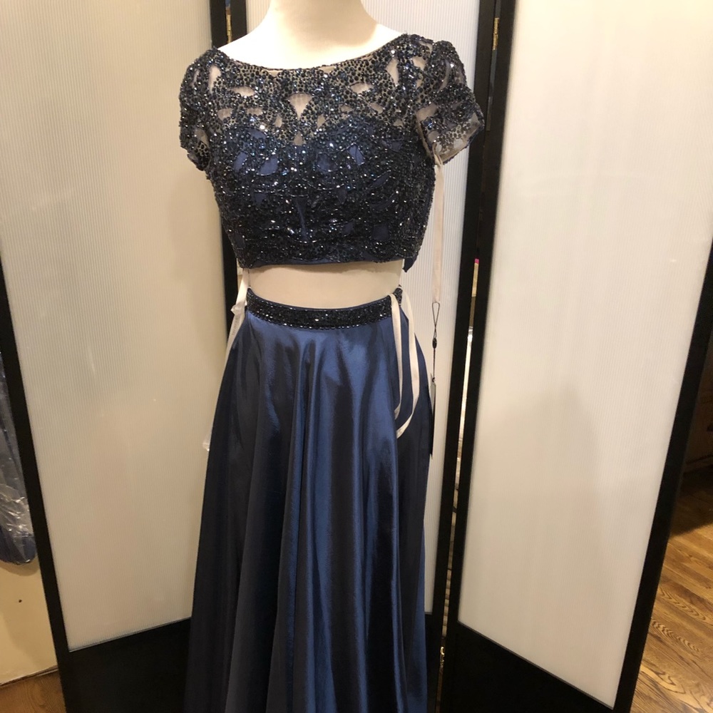 Sherri Hill New Prom dress two piece navy blue 0 - Picture 7 of 9